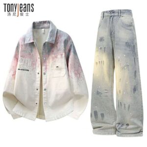 Men’s Printed Denim Jacket & Jeans Set